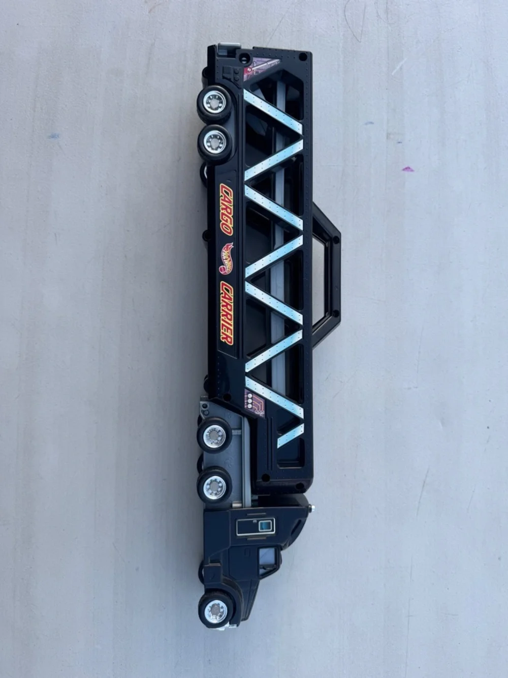 Hotwheels Black Toy Cargo Carrier 1997 Vintage. 18.5” pre-owned